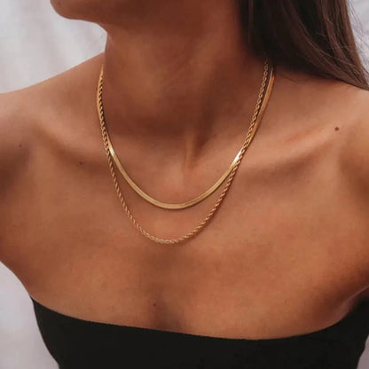 18K Gold Plated Flat Snake Chain Layer Necklace