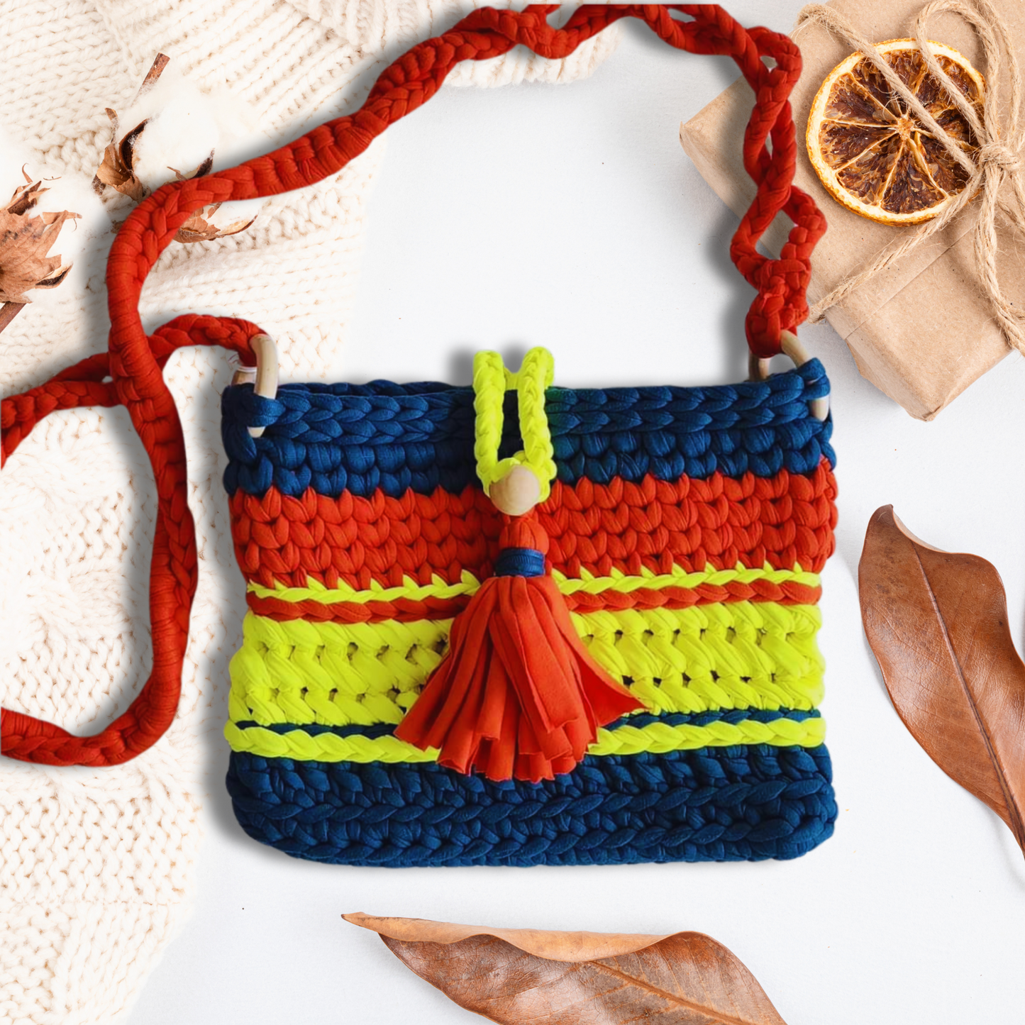 Color Block Crochet Crossbody Purse