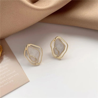 Geometric Irregular Shell Stud Earrings - Elegant Women's Fashion