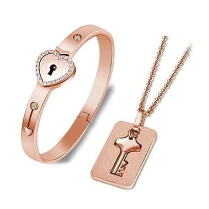 Stainless Steel Love Heart Lock Bangle Bracelet