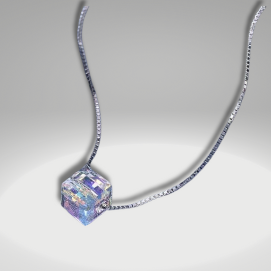 Crystals Aurora Borealis Cube Necklace