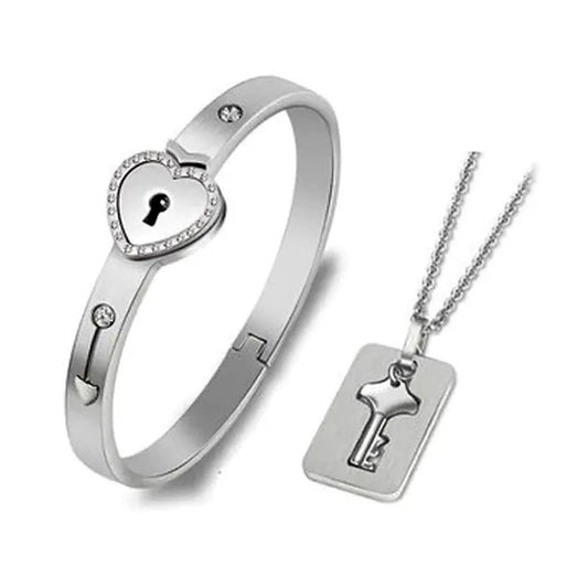 Stainless Steel Love Heart Lock Bangle Bracelet