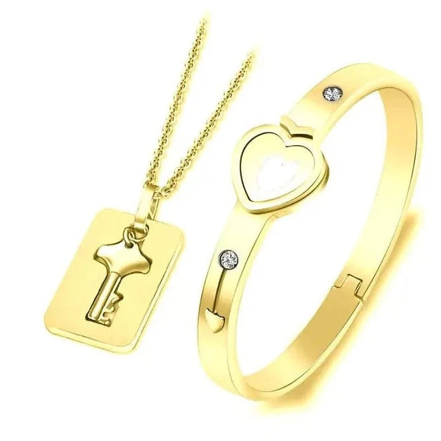 Stainless Steel Love Heart Lock Bangle Bracelet