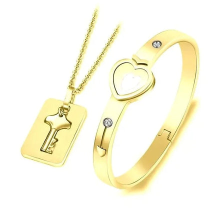 Stainless Steel Love Heart Lock Bangle Bracelet